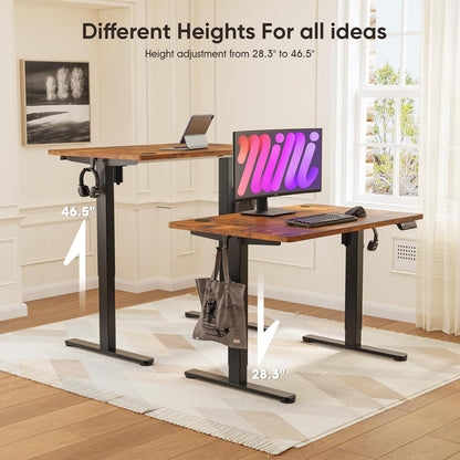 Standing Desk, 39.4'' Small Sit Stand up Rising Desks Height Adjustable Electric Standing Desk with 3 Memory Setting, Ergonomic Home Office Computer Desk Workstation, Rustic Brown