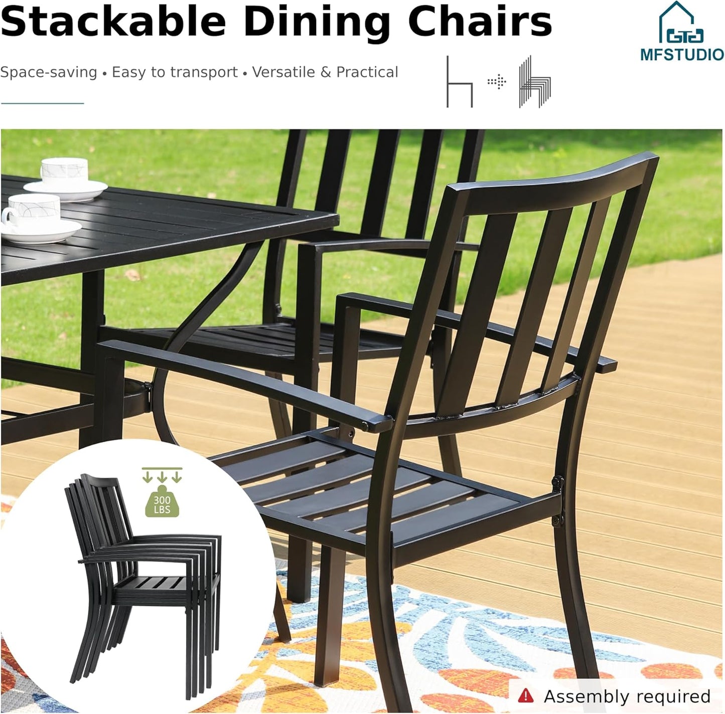 Outdoor Dining Set for 4, Patio Table and Chairs Set with Umbrella Hole, Metal Patio Furniture Set for Patio, Deck, Yard, Porch