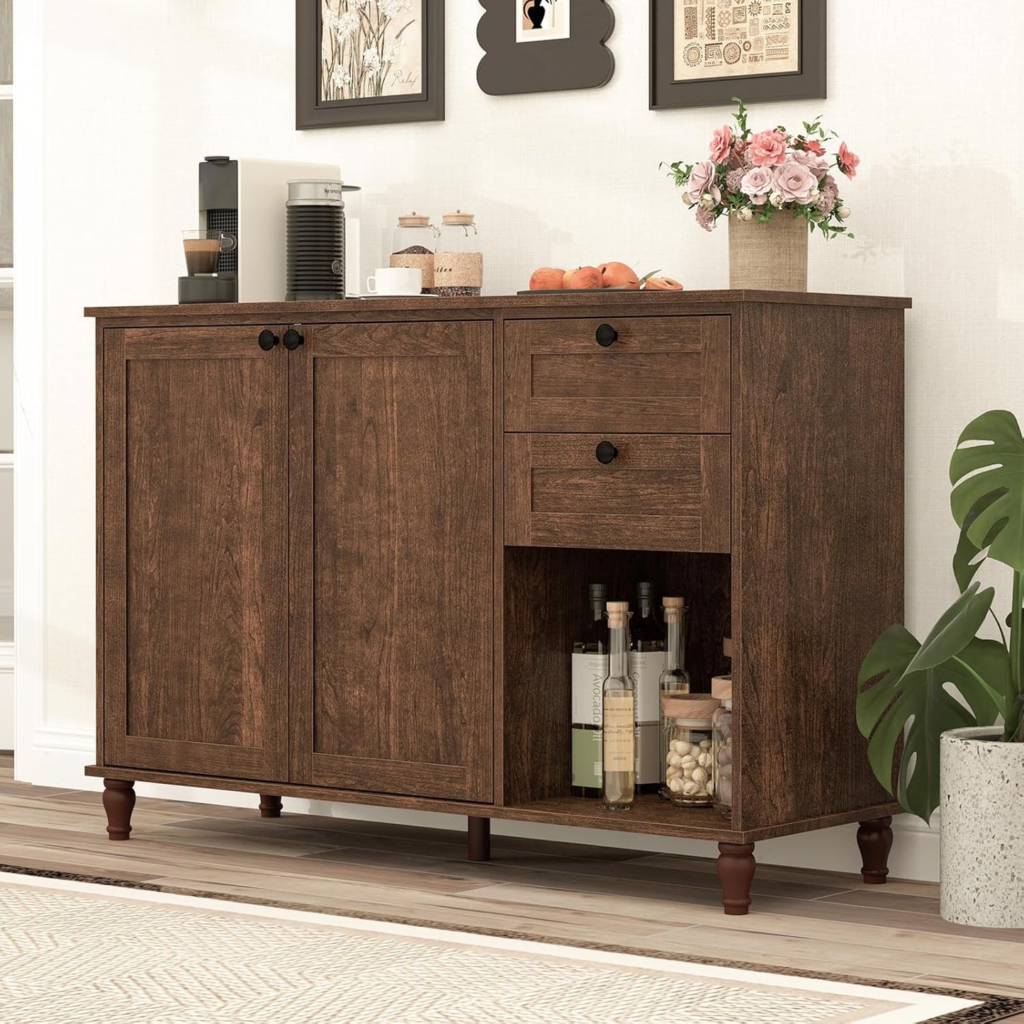 47‘’ TV Stand for Living Room, Mid-Century Modern TV Console with Storage Cabinet, Wooden Television Furniture for Living Room, Entertainment Center with Ample Large Storage Space