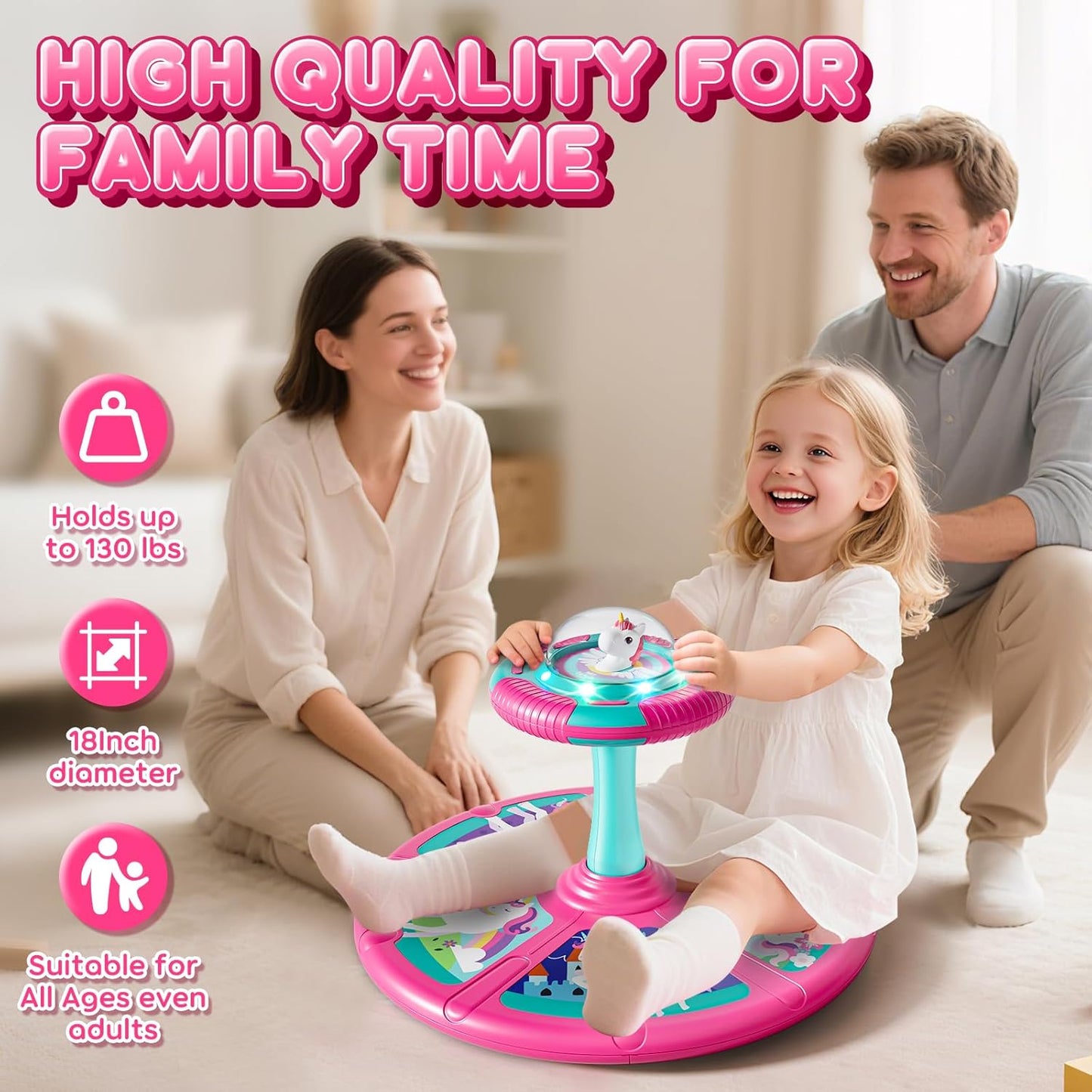 Sit and Spin Toys for Toddlers 1-3 Girls, Toddler Sit N Spin with Lights and Music, 360°Spinning Seat for Body Balance Training, Sensory Toys Birthday Gift for Kids 2-4