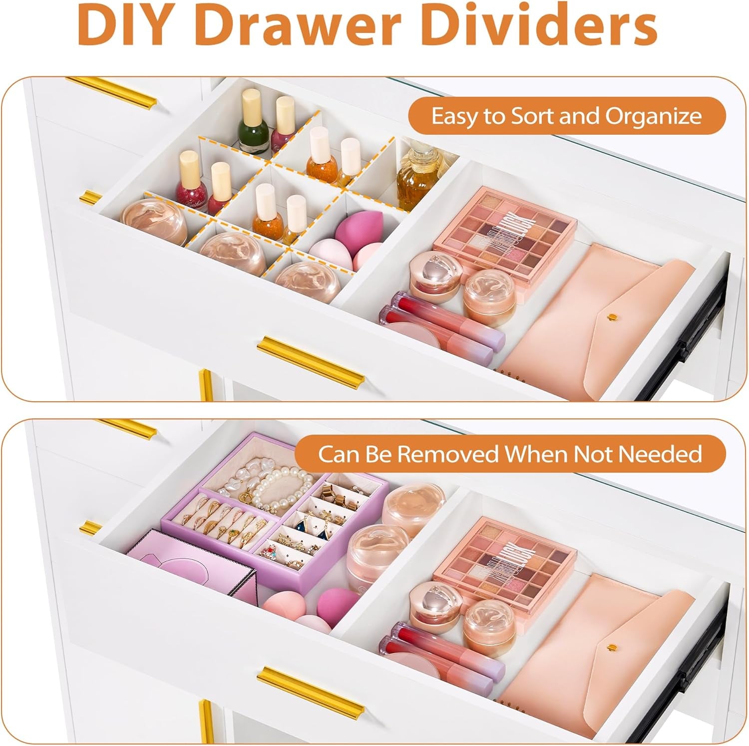 Large Vanity Desk with Lighted Mirror White Makeup Vanity Set with Glass Top & Power Outlet & 7 Drawers Storage 3 Color Lighting Modes Dressing Table with Stool for Bedroom Women Girl UBDT83W