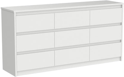 9 Drawer Dresser for Bedroom with Deep Drawers, Large Floor Wood Dressers & Chest of Drawers Handle Free, Modern White Long Dressers for Closet Living Room, Euro Slide (63"W X 15.7"D X 31.5"H)
