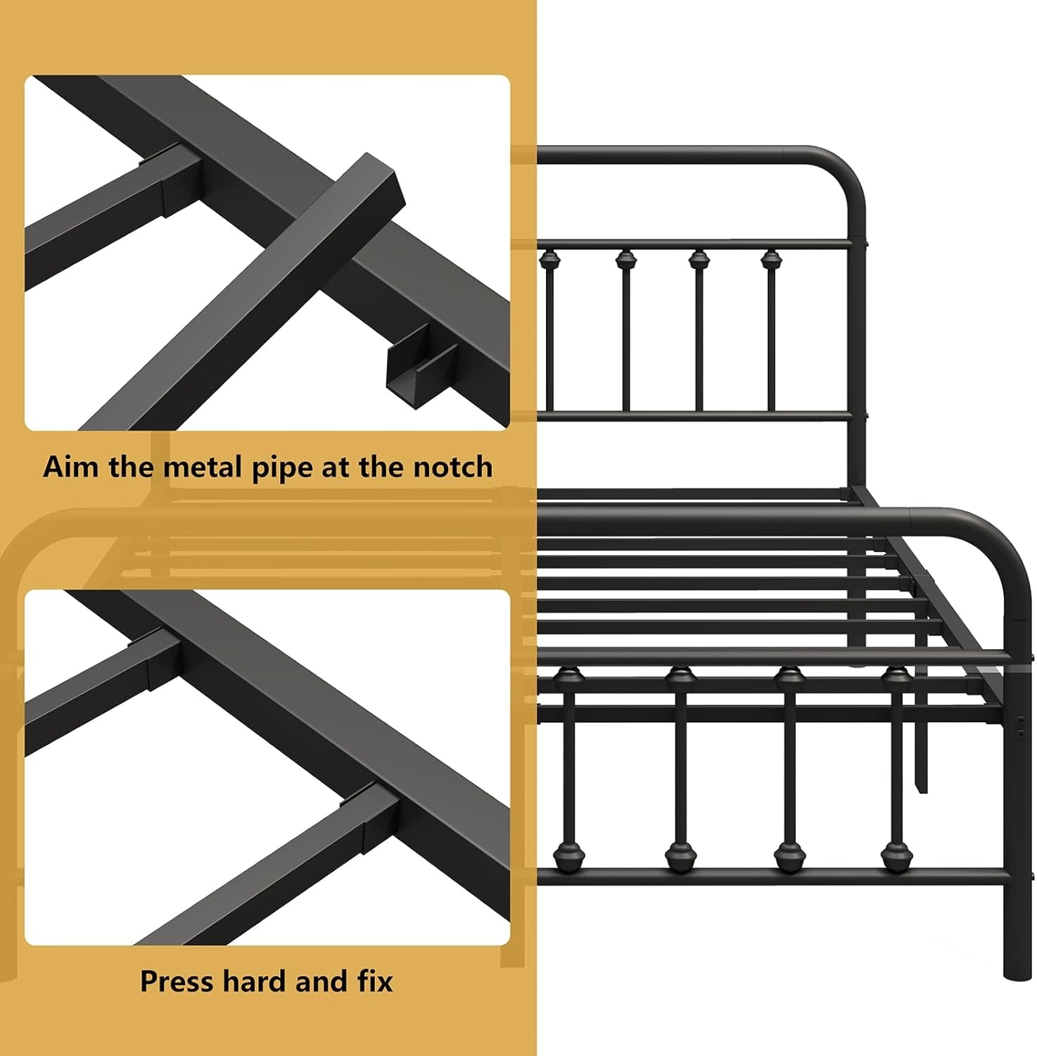 Metal Bed Frame,Queen Size Bed Frame with Headboard,Structurally Stable, Heavy Duty Steel Slat Supported,Under Bed Storage,No Box Spring Needed,14 Inch,Black