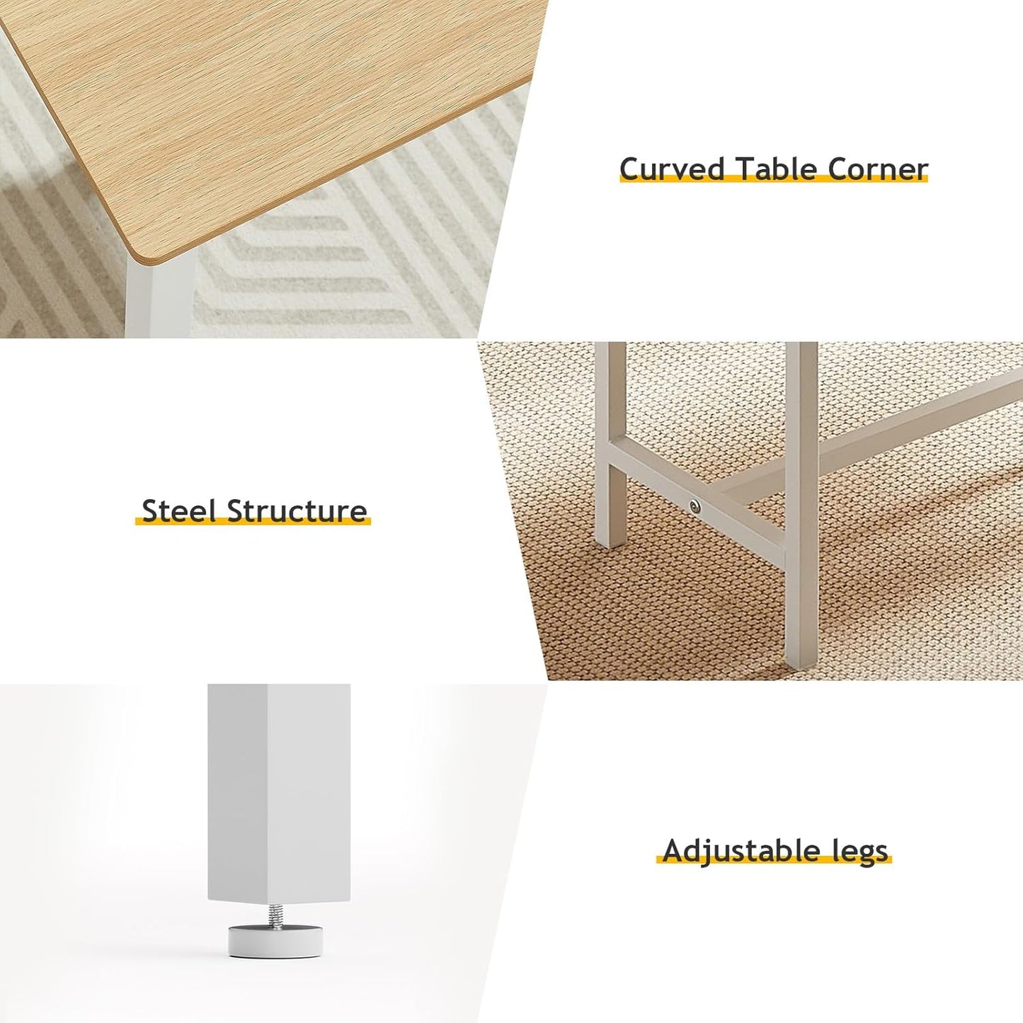 43" Dining Room Table Chairs Set for 4, Modern Space Saving Kitchen Table with 2 Benches & Adjustable Feet Breakfast Table, Wooden Industrial Style Farmhouse, White