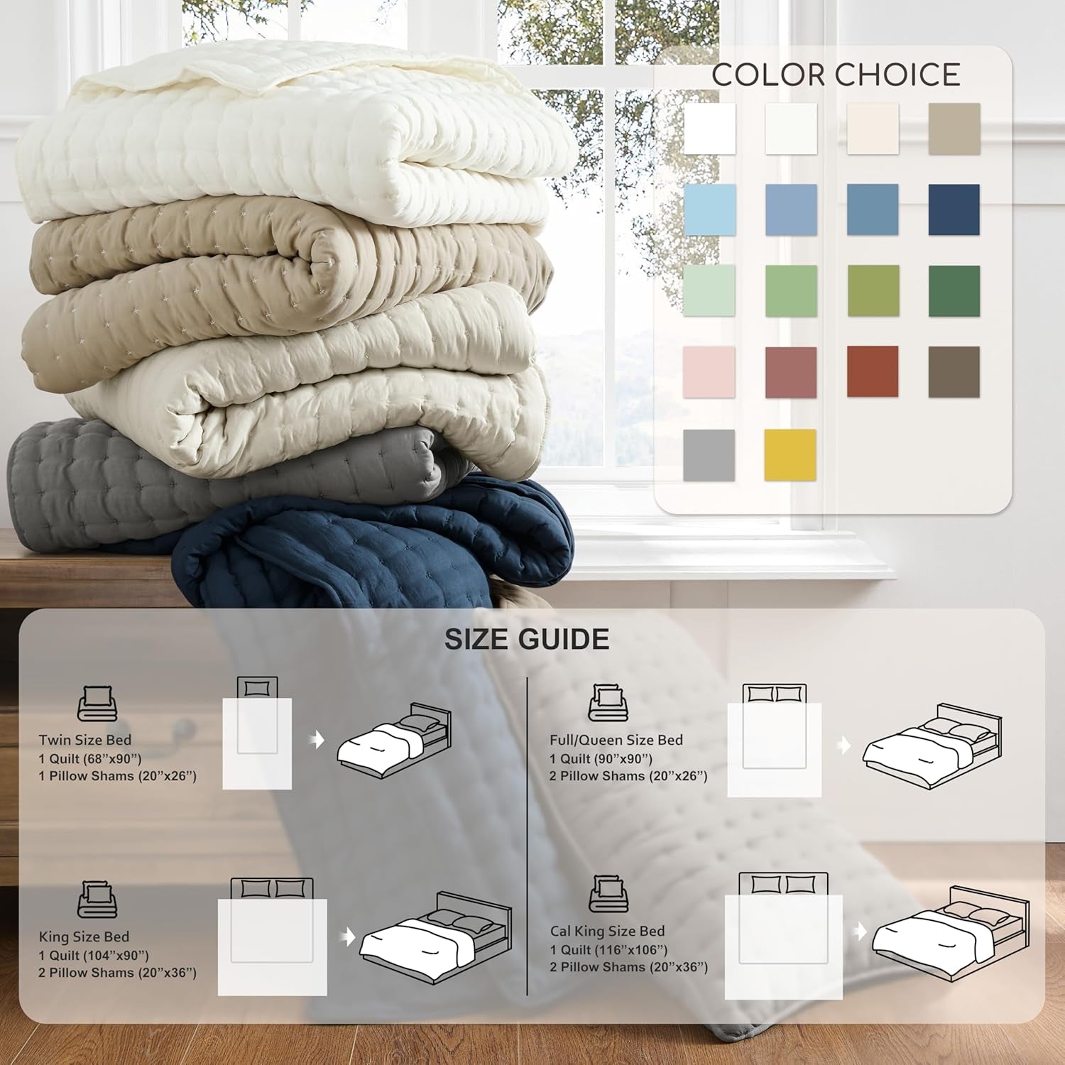 White King Size Quilt Bedding Sets with Pillow Shams, Lightweight Soft Bedspread Coverlet, Quilted Blanket Thin Comforter Bed Cover, All Season Summer Spring, 3 Pieces, 104X90 Inches