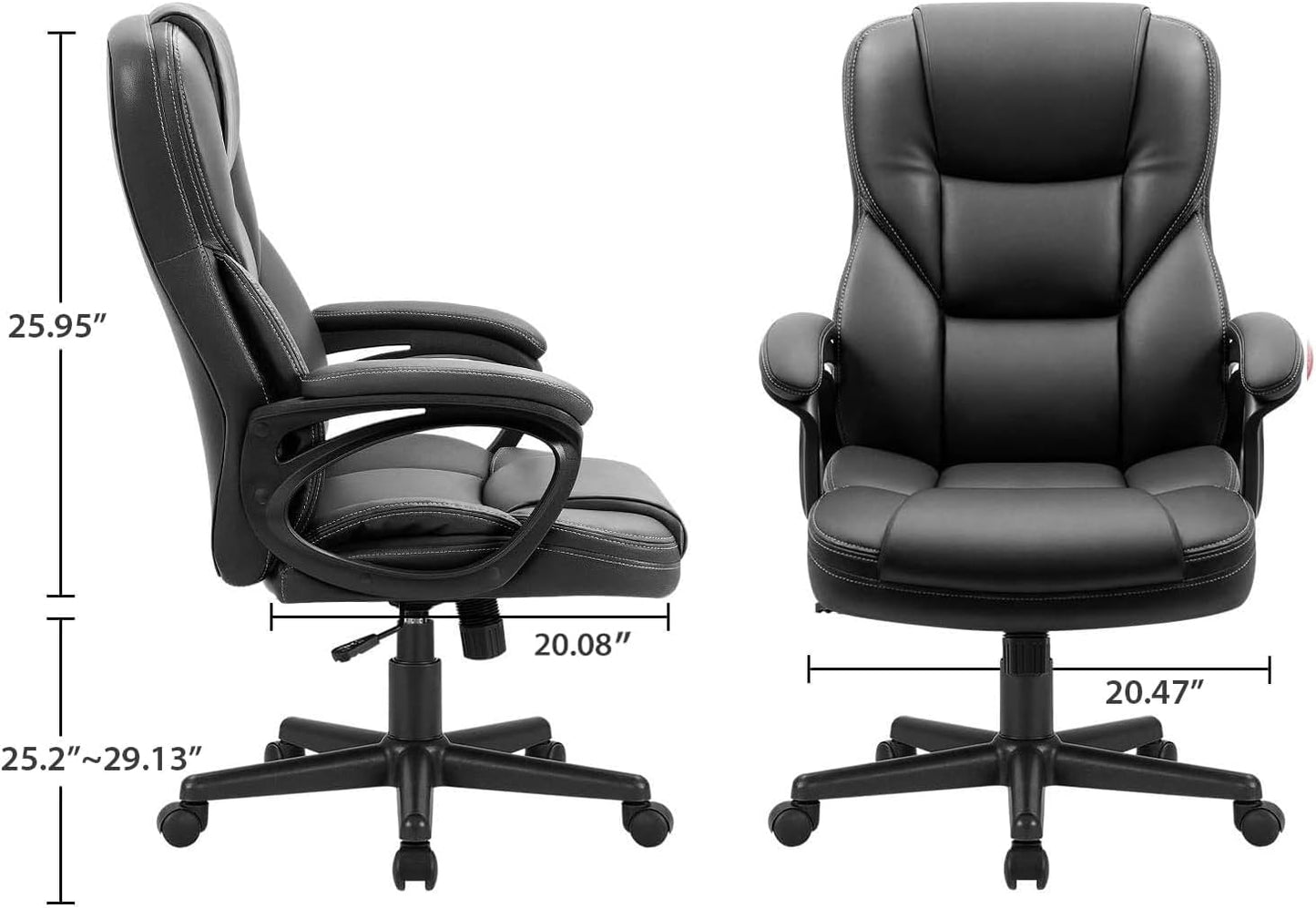 Office Executive Chair High Back Adjustable Managerial Home Desk Chair, Swivel Computer PU Leather Chair with Lumbar Support (1, Black)