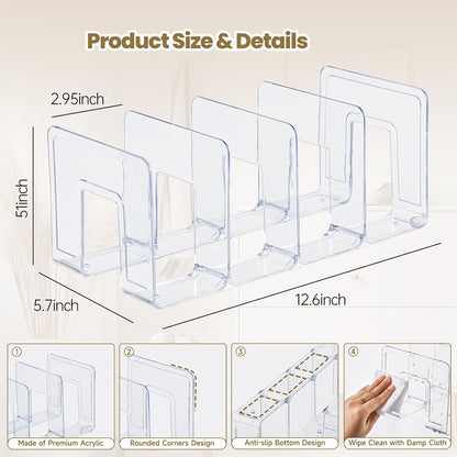 Clear Acrylic Kids Shoe Rack for Closet Organizers and Storage | 2 Pack Small Shoe Rack 4 Sections Toddler Baby Shoe Storage Organizer Stackable Shoe Shelf, Desk File Sorter Book Purse Organizer