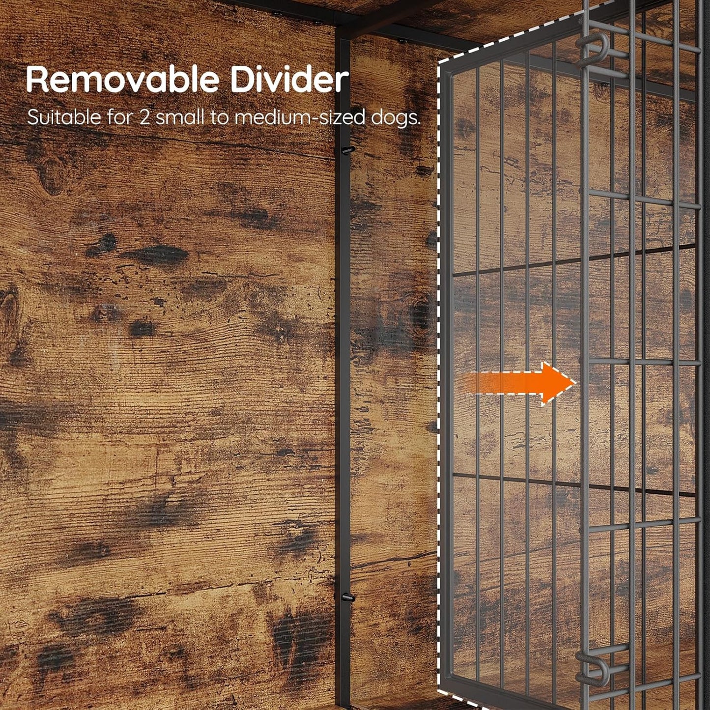 Dog Crate Furniture for 2 Dogs, 63" Large Double Dog Crate Furniture with Divider, Wooden Indoor Kennel TV Stand for Medium Large Dogs, Rustic Brown BF55GW03