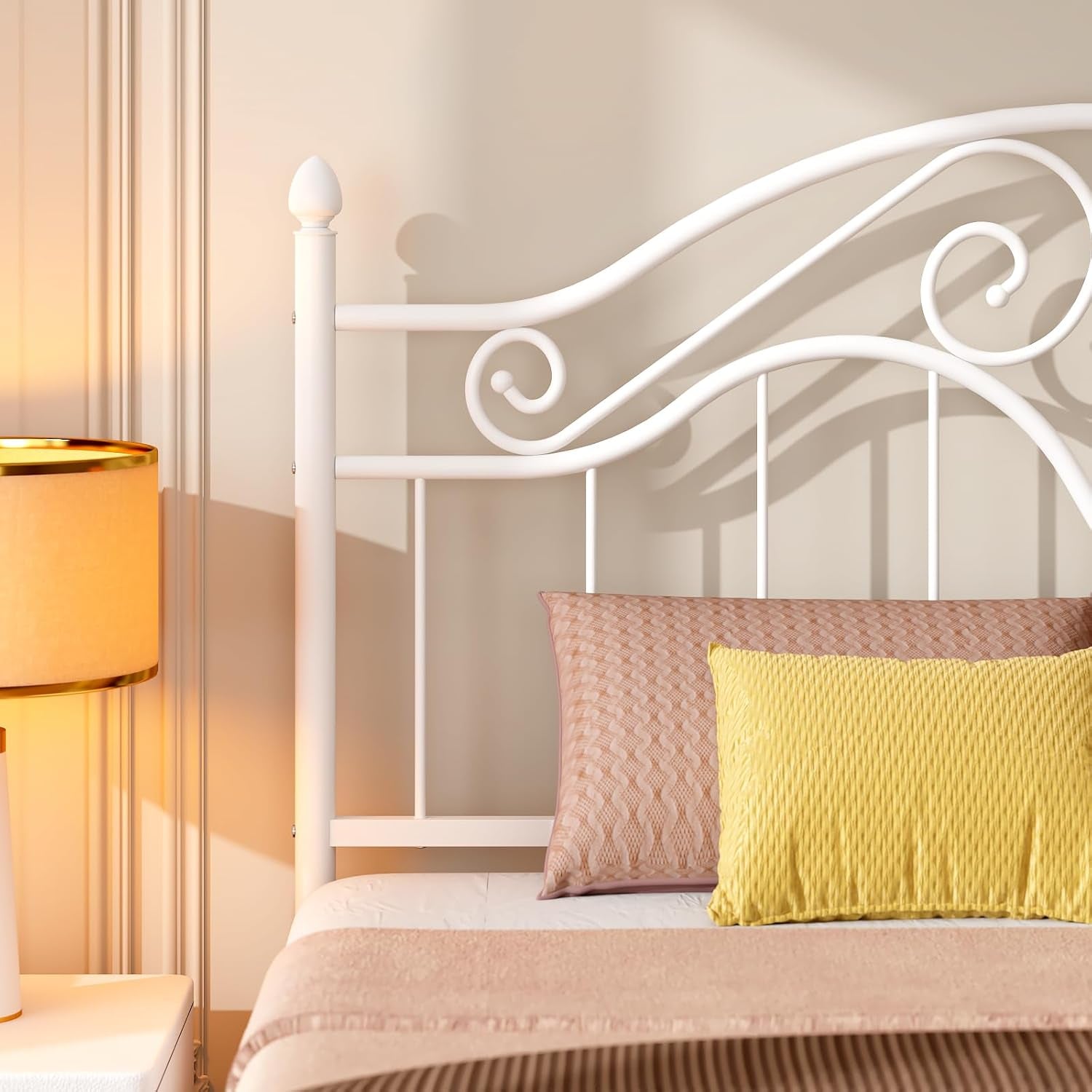 Headboard for Queen Size Bed Frame, Vintage Platform Bed Metal Headboard Only, Height Adjustable, Sturdy and Stable, Queen Size, Easy Assembly,White