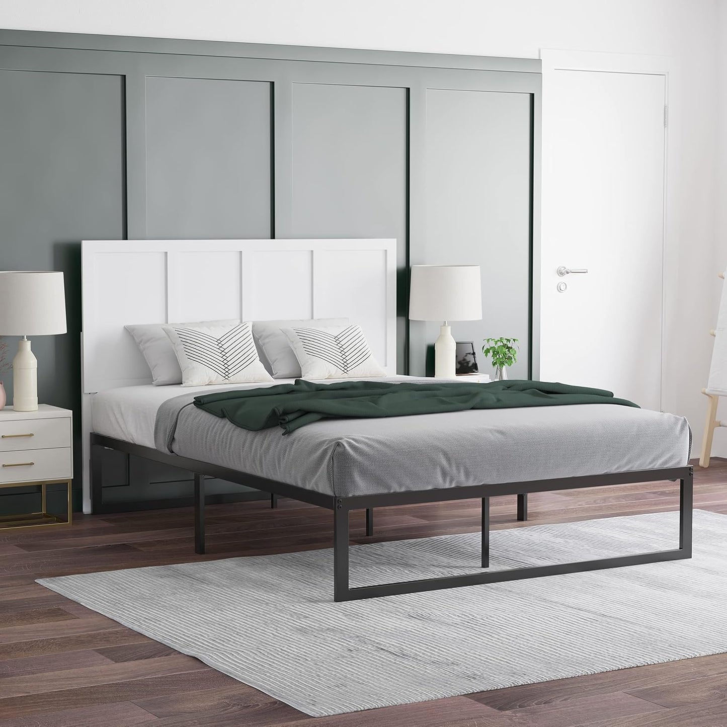 Omar Queen Size Wooden Headboard Only, Four Panel Headboard in White