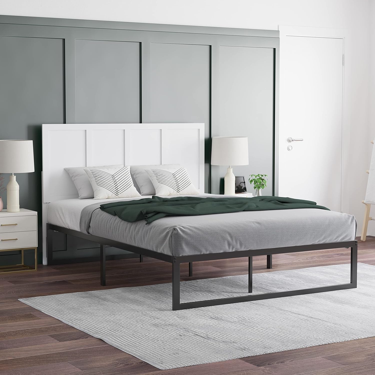 Omar Queen Size Wooden Headboard Only, Four Panel Headboard in White