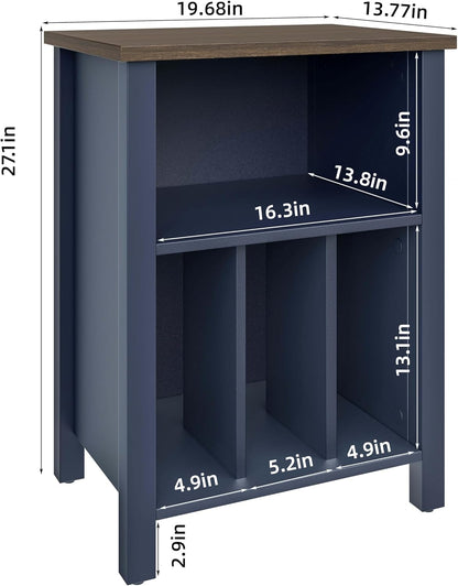 Record Player Stand, Vinyl Record Storage Table End Table with Display Shelf Holds up to 130 Albums, Large Nightstand Wood Turntable Stand Cabinet Side Table for Living Room, Bedroom, Blue
