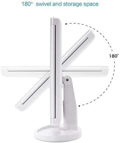 Tri-Fold Lighted Vanity Makeup Mirror with 3X/2X Magnification,21 Leds Light and Touch Screen,180 Degree Free Rotation Countertop Cosmetic Mirror,Travel (White)