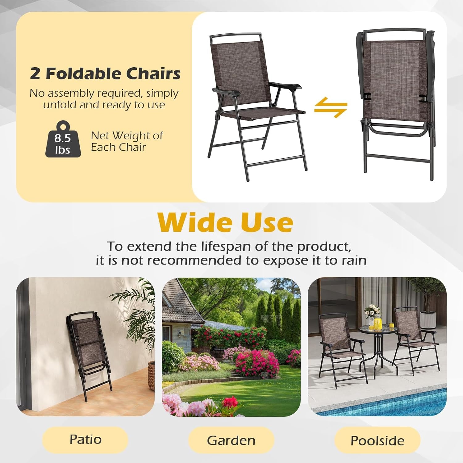 Bistro Table and Chairs Set of 2, Outdoor 3 Piece Patio Bistro Set with 1.57” Umbrella Hole, Tempered Glass Tabletop, 2 Folding Chairs, Small Patio Furniture Dining Set for Garden, Balcony