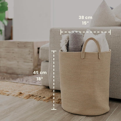 Large Woven Laundry Basket W/Handles 52L, Rope Dirty Clothes Hamper, Blanket Basket for Living Room, Baby Laundry Hamper for Nursery, Soft & Durable Decorative Organizer Bin - Honey