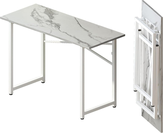 47 Inch Folding Desk No Assembly Required, Writing Gaming Computer Camping Table, Home Office Desk, White Marble