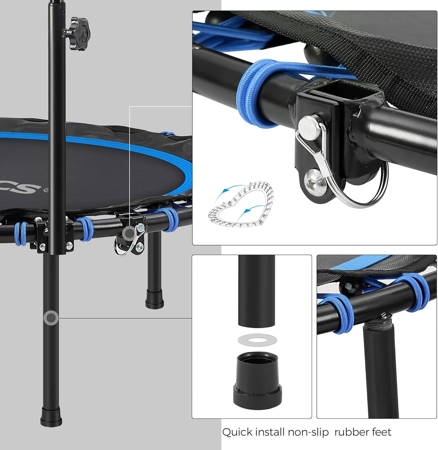 40 Inches Mini Fitness Trampoline, Fitness Rebounder with Adjustable Handrail, Foldable Trampoline for At-Home Workout, Max. Load 264.6 Lb