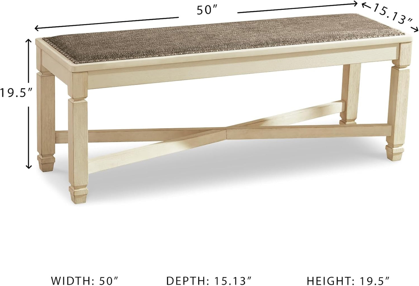 Bolanburg French Country Upholstered Dining Room Bench, Antique White
