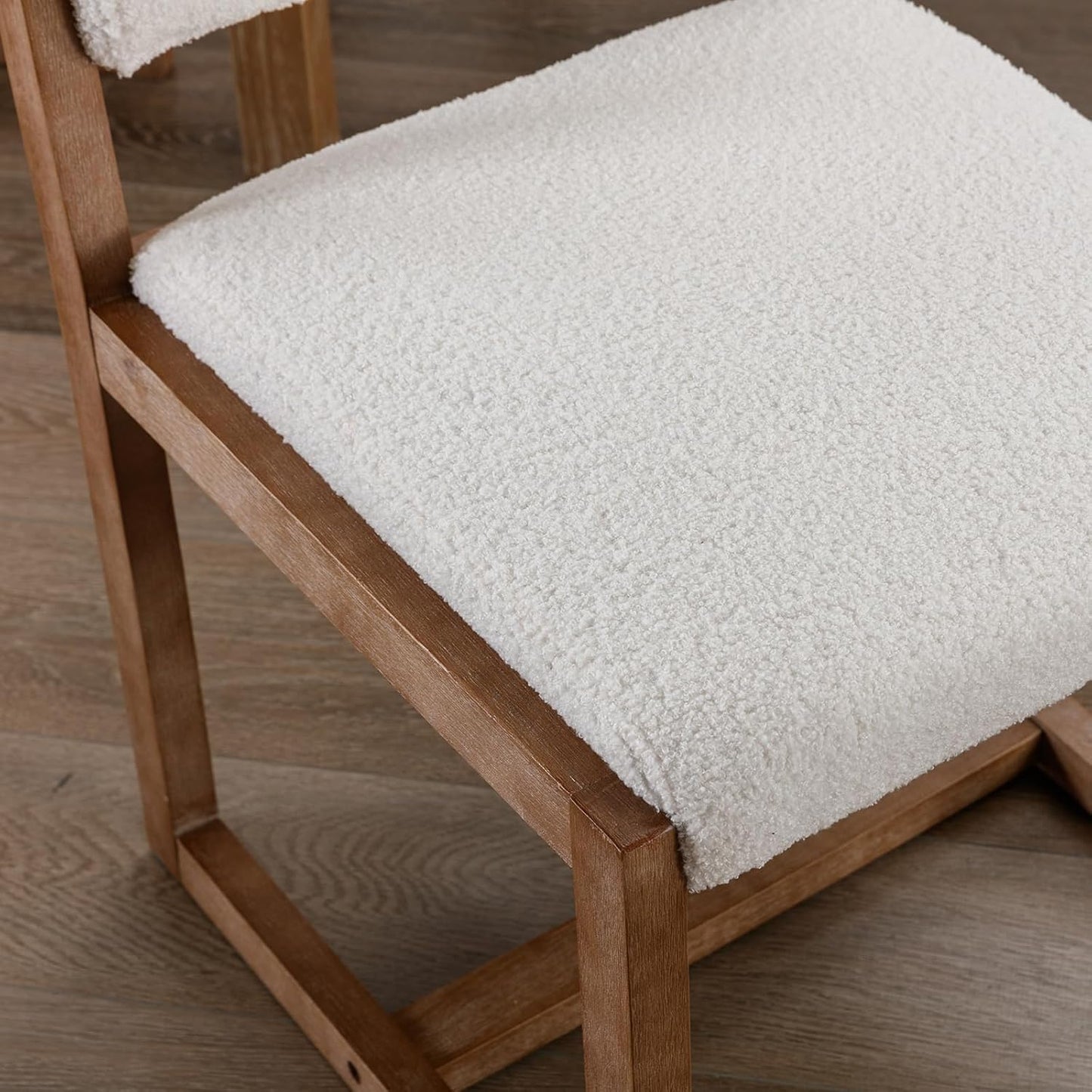 Upholstered Dining Chairs Set of 2, Mid-Century Modern Dining Room Chairs, Boucle Fabric Kitchen Side Chairs with Wood Legs, White
