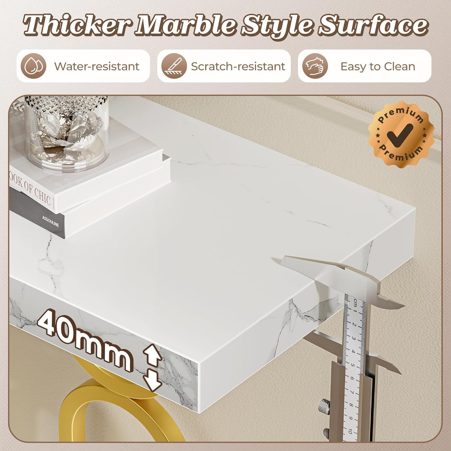 47.2 Inch Entryway Table with Marble Top, Modern Console Sofa Table, Accent Table, for Entry, Hallway, Entrance, Foyer, U-Shaped Metal Base, White Marble & Gold