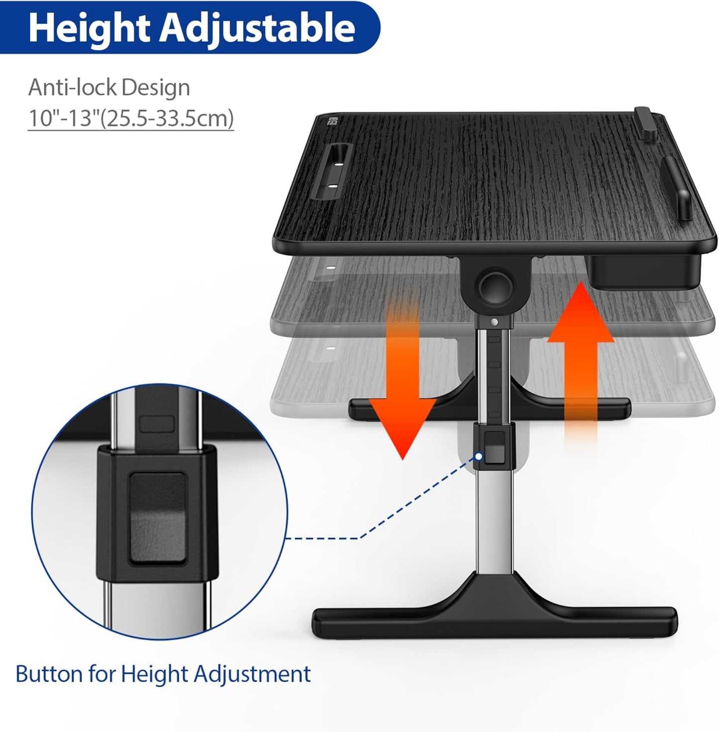LT05 Adjustable Laptop Table, Lap Desk, Portable Standing Bed Desk, Foldable Sofa Breakfast Tray, Notebook Computer Stand for Reading and Writing, Medium Size, Black