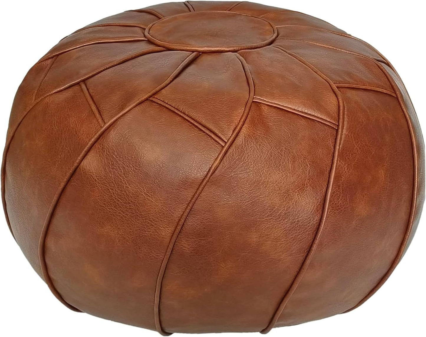 round Unstuffed Pouf Cover, Leather Foot Stool Ottoman with Storage, Bean Bag Floor Chair, Multi Functional Footrest for Living Room, Bedroom or Balcony (Brown)