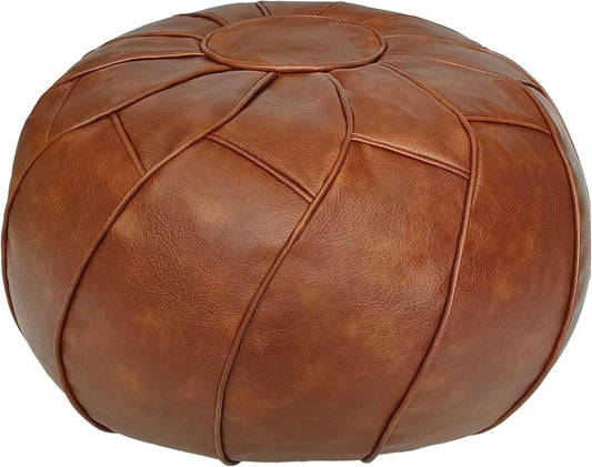 round Unstuffed Pouf Cover, Leather Foot Stool Ottoman with Storage, Bean Bag Floor Chair, Multi Functional Footrest for Living Room, Bedroom or Balcony (Brown)