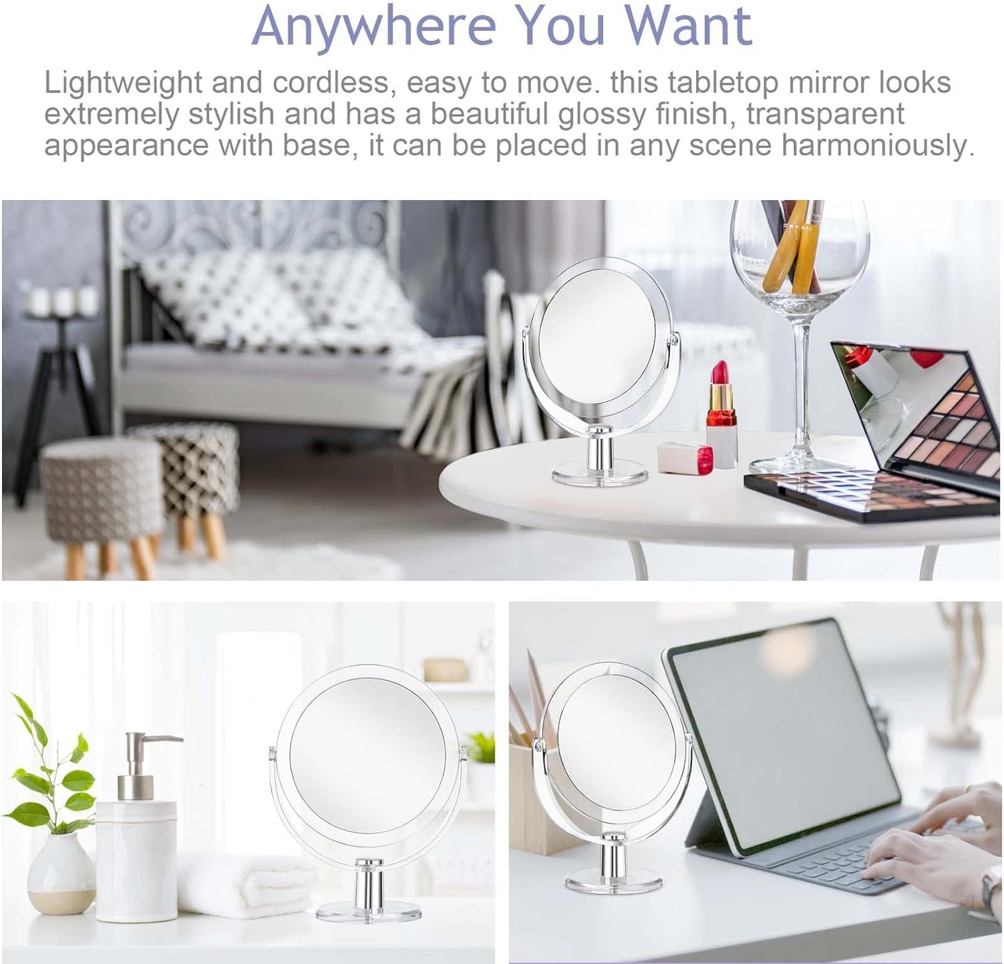 Vanity Makeup Mirror with Stand, 1X/15X Magnification Double Sided 360 Degree Swivel, Portable Table Desk Counter Top Magnifying Mirror, Tabletop Bathroom Shaving Mirror, 6.25 Inch