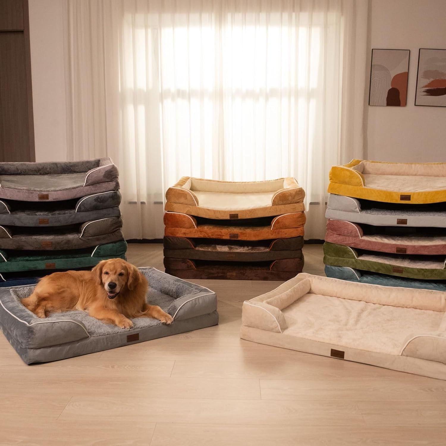 Orthopedic Dog Bed for Extra Large Dogs 42X30 Inch, Waterproof Egg Crate Foam XL Pet Bed with Removable Bolsters, Dog Couch with Washable Cover & Non-Slip Bottom, Grey