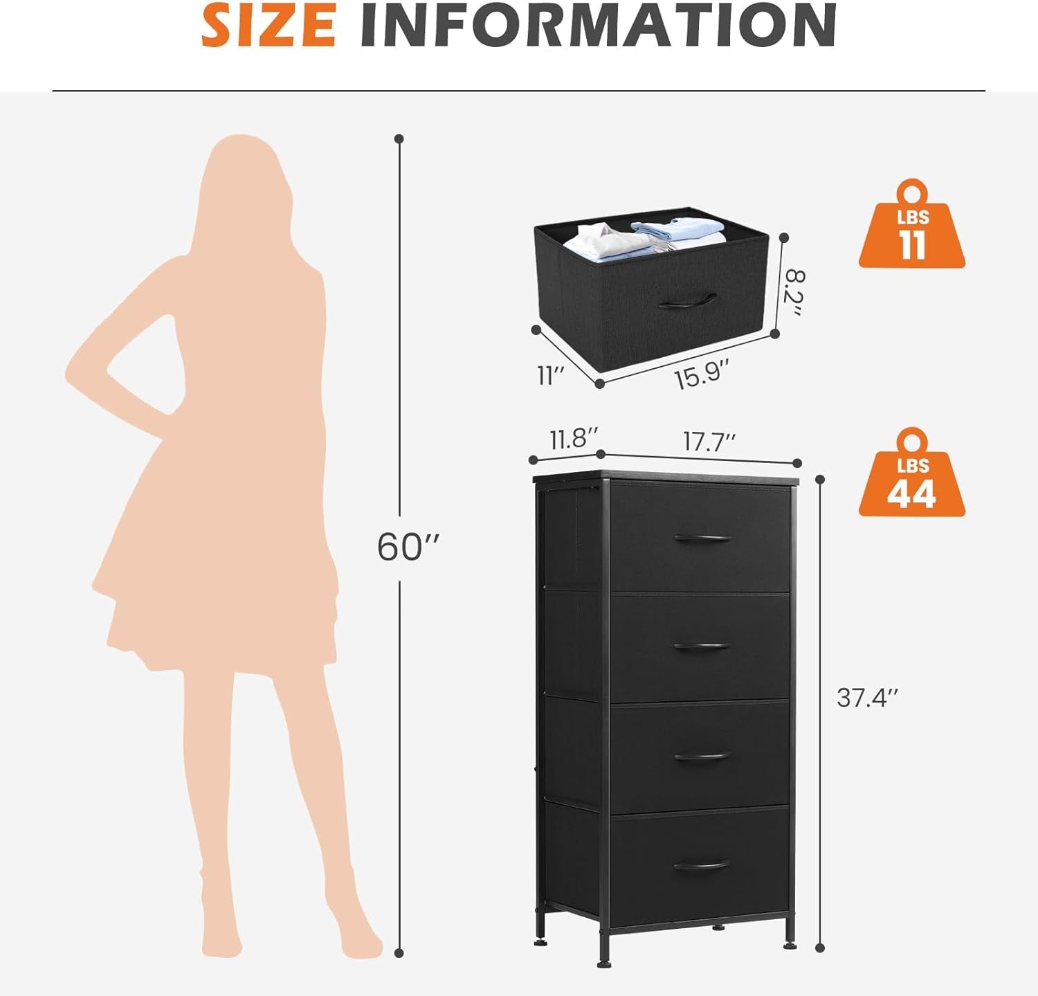 Nightstand Small Bedroom Dresser with 4 Fabric Drawers, Bed Side Furniture End Table, Wooden Top Cabinet Night Stand Dresser for Closet, Entryway, Dorm, Black