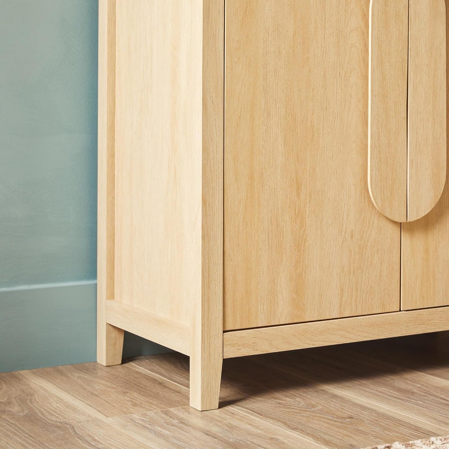 Chantelle Modern Arched Bookcase with Statement Wood Cabinet Pulls - Coastal Oak