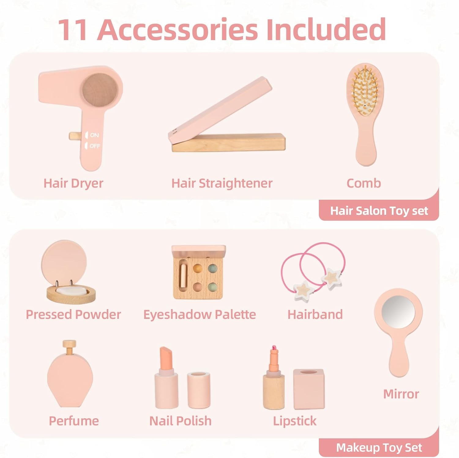 Kids Vanity Table and Chair Set, Pink Girls Vanity with 11 Pcs Accessories, Enough for Real and Pretend Makeup, Toddler Vanity for 3 Year Old and up as Ideal Gift