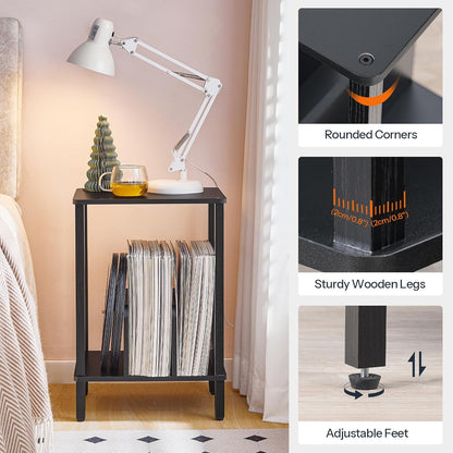 Small End Table, 2-Tier Record Player Stand Vinyl Record Turntable Stand with Storage up to 100 Albums, Small Side Table for Living Room, Bedroom Black, BK05RS01