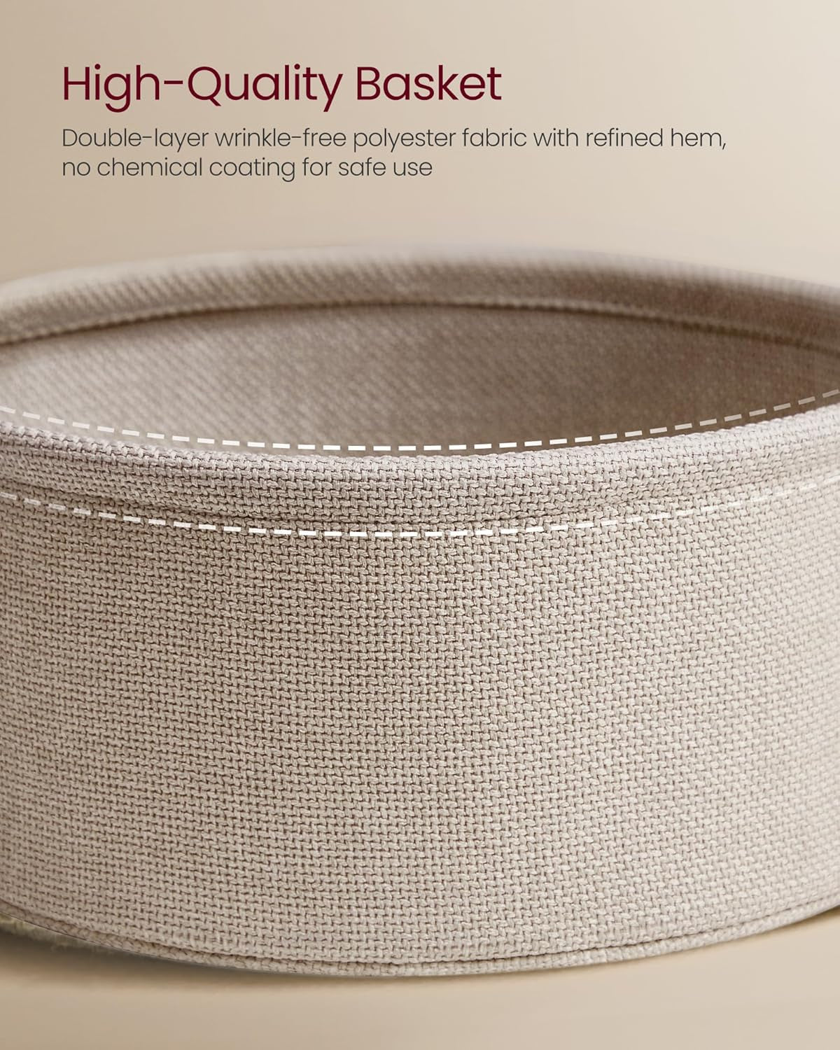Coffee Table with Storage, round Center Table for Living Room with Fabric Basket, Modern Style, Metal Frame, Matte White and Camel Brown ULCT244W10