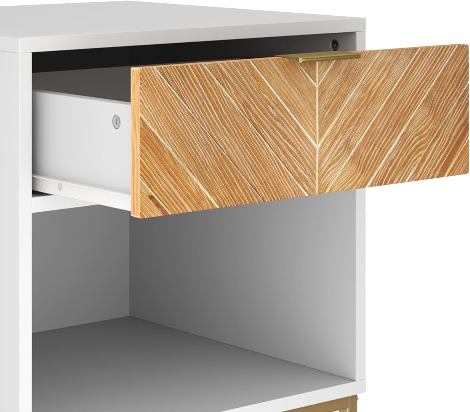 Kensi Nightstand Side Accent or End Table with Storage, White/Gold