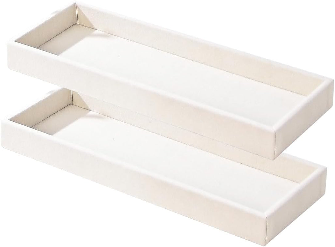 2Pcs Desk Drawer Storage Tray, Nightstand Organizer, Jewelry Display for Necklace, Bracelet, Ring, Earring, Grid Table Organizer Holder for Sunglass, Phone, Watch, Perfume (1 Grid)/Beige