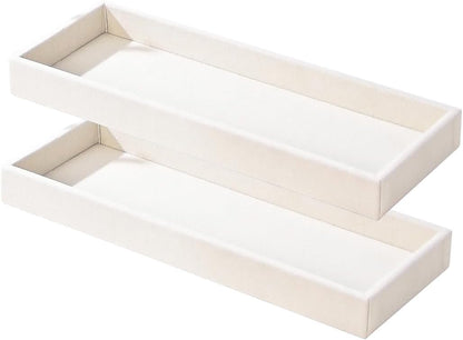2Pcs Desk Drawer Storage Tray, Nightstand Organizer, Jewelry Display for Necklace, Bracelet, Ring, Earring, Grid Table Organizer Holder for Sunglass, Phone, Watch, Perfume (1 Grid)/Beige
