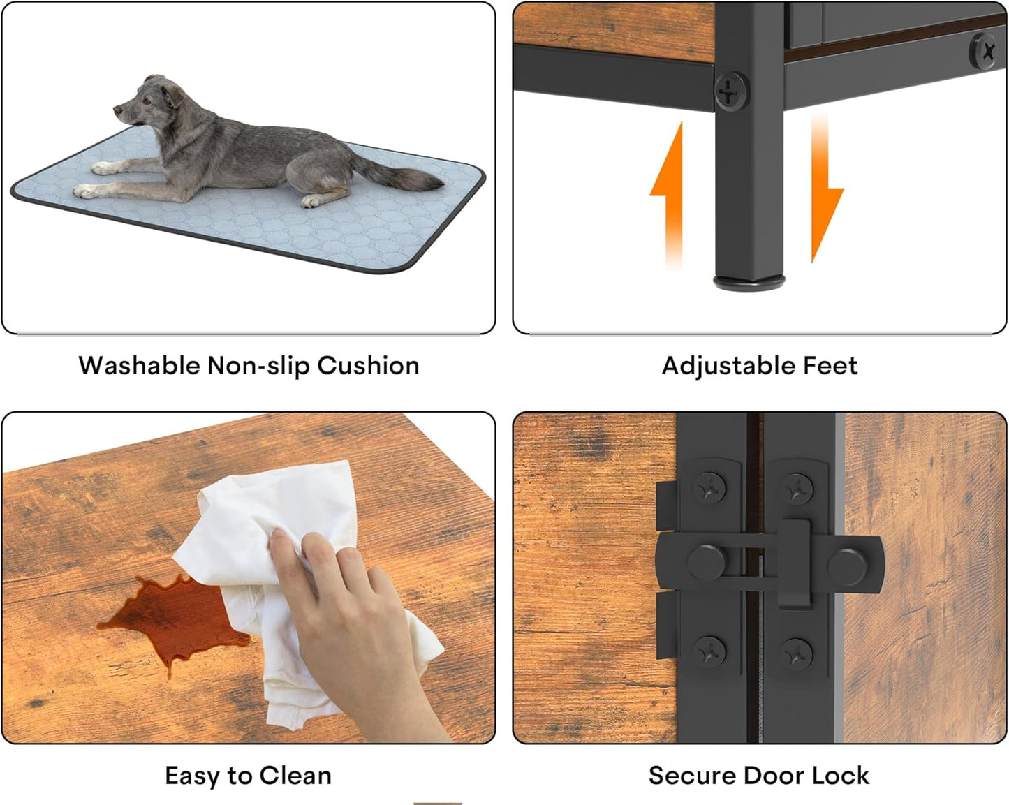 40 Inch Dog Crate Furniture, Heavy Duty Dog Kennel Indoor with Cushion & Double Doors, Wooden Dog Cage Side End Table for Medium Large Dogs, Brown