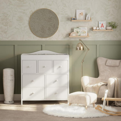 Changing Table Dresser with Storage, Baby Dresser with Changing Table Top Diaper Changing Station with 7 Fabric Drawers for Nursery Modern
