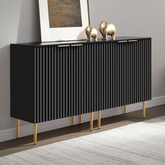 57" Modern Sideboard Buffet Cabinet - Elegant Storage Credenza with 4 Doors & Adjustable Shelf, Space-Saving Console Coffee Bar Table for Entryway, Kitchen, Living Room or Hallway