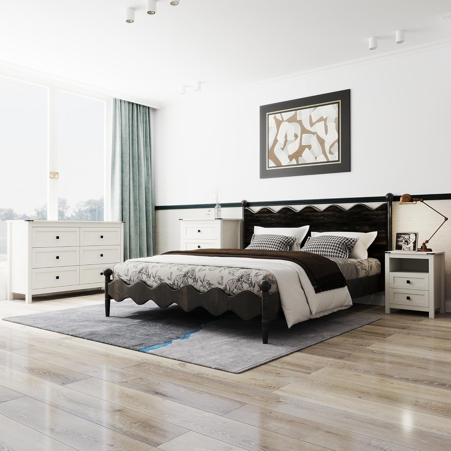 Farmhouse Bedroom Set, 3 Pieces Bedroom Furniture Set, Rustic Wood 6 Drawer Dresser and Nightstands, Chest of Drawers Wide Storage Organizer Cabinet for Bedroom