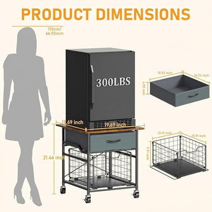 Mini Fridge Stand, Heavy-Duty End Table Fridge Table with Storage, Small Refrigerator Stand with Rolling Wheels for Dorm, Kitchen,Pantry