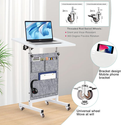 Adjustable Height Standing Desk, Writable Tempered Glass Desktop with Eraser, 360° Flip, Wheels and Bag– Ideal for Small Spaces and Home Offices, 24 In, White(Adjustable Height: 32-47 In)