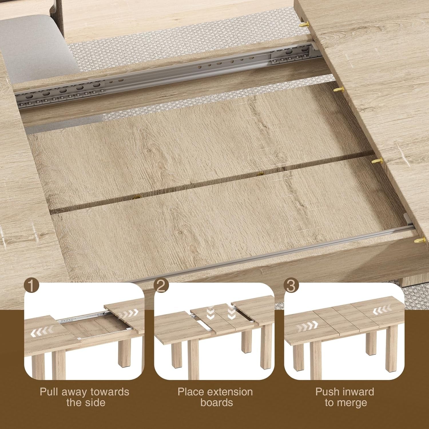Extendable Dining Table for 6 8 10, 55'' to 78" Wood Kitchen Table Mid Century Modern Large Transformer Rectangle Dining Room Table Space Saving for Small Apartment Conference, Oak