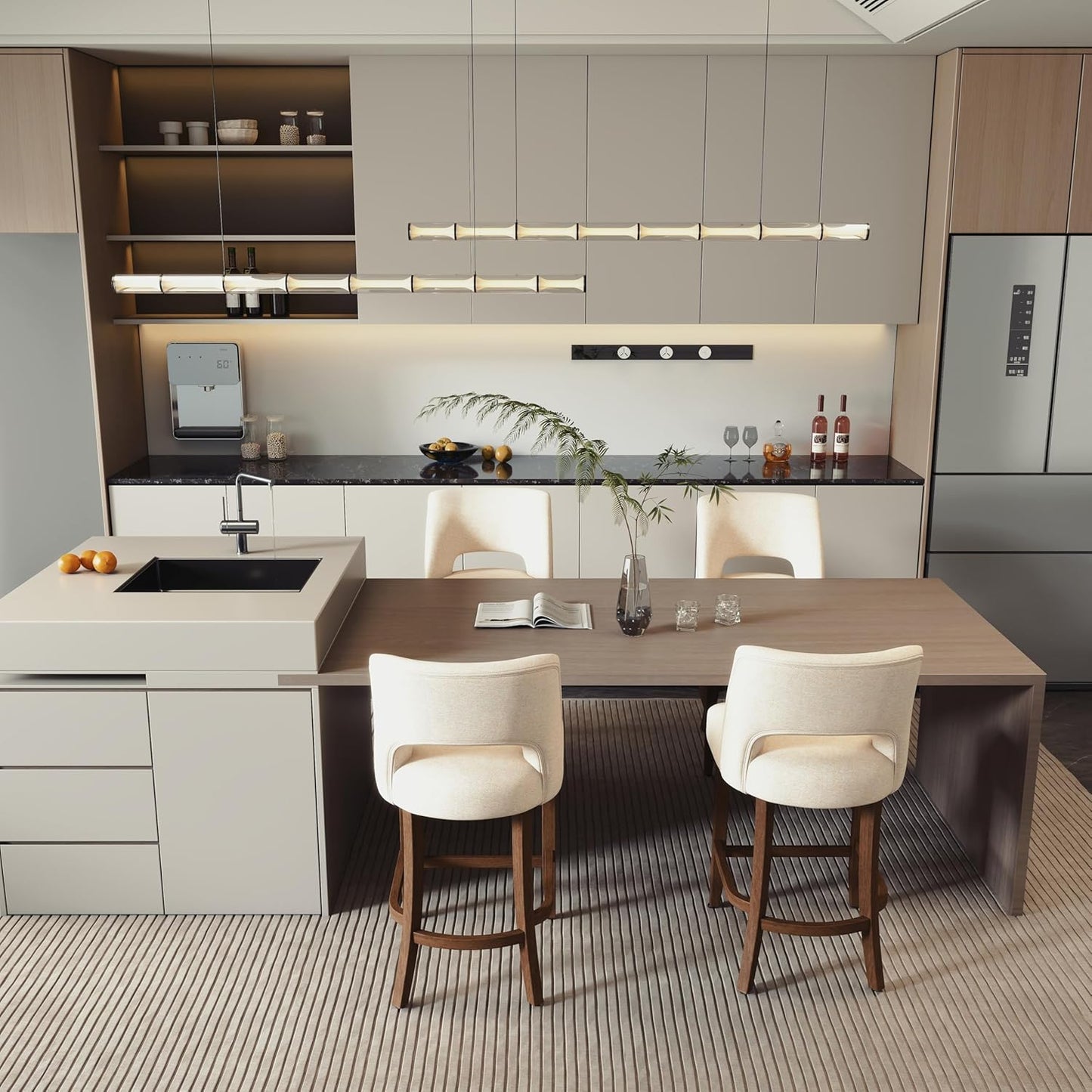 Bar Stools Set of 4,Upholstered Counter Height Bar Stools,Modern Counter Stools with Wood Legs for Kitchen Island Dining Room Bar,Beige