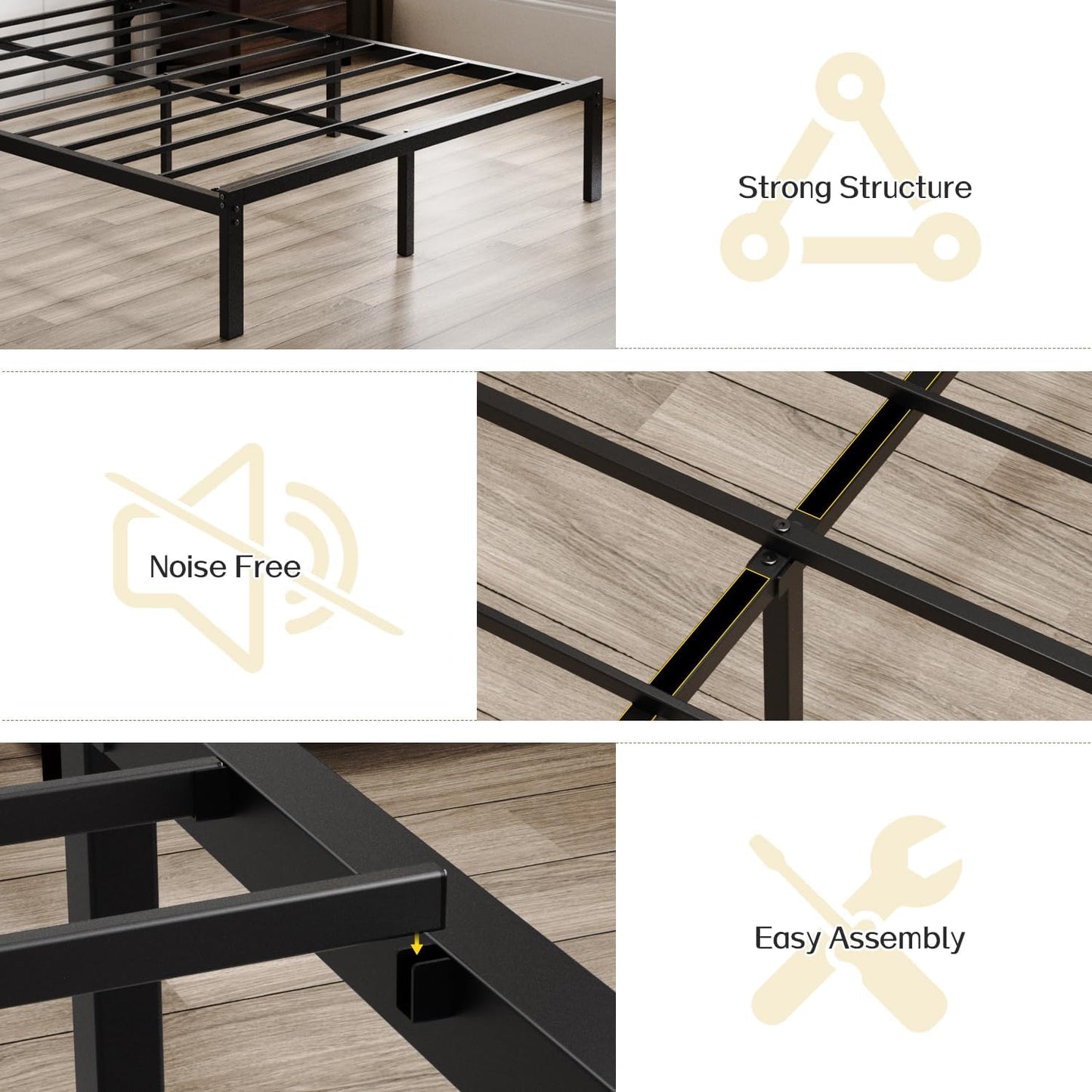 Full Bed Frame with Headboard Metal Platform Bed Full Size with USB Charging Station and LED Lights, No Box Spring Needed