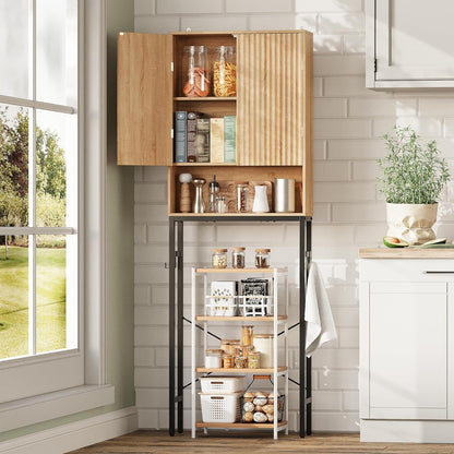 Toilet Storage Cabinet, over the Rack Wood Cabinet with Metal Stand, Bathroom Organizer with Adjustable Shelf, Tall Freestanding Washer Shelf, Small Cupboard, Space Saver, Natural Style