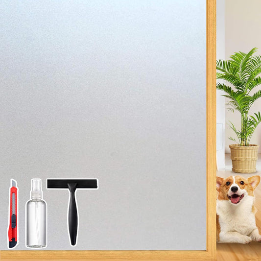 Frosted Glass Window Privacy Film Decorative, Bathroom Window Privacy Film for Glass Windows Cover, Static Cling, Removable, Reusable, Anti-Uv, Anti-Glare, Heat Blocking, 17.5 by 78.74 Inch
