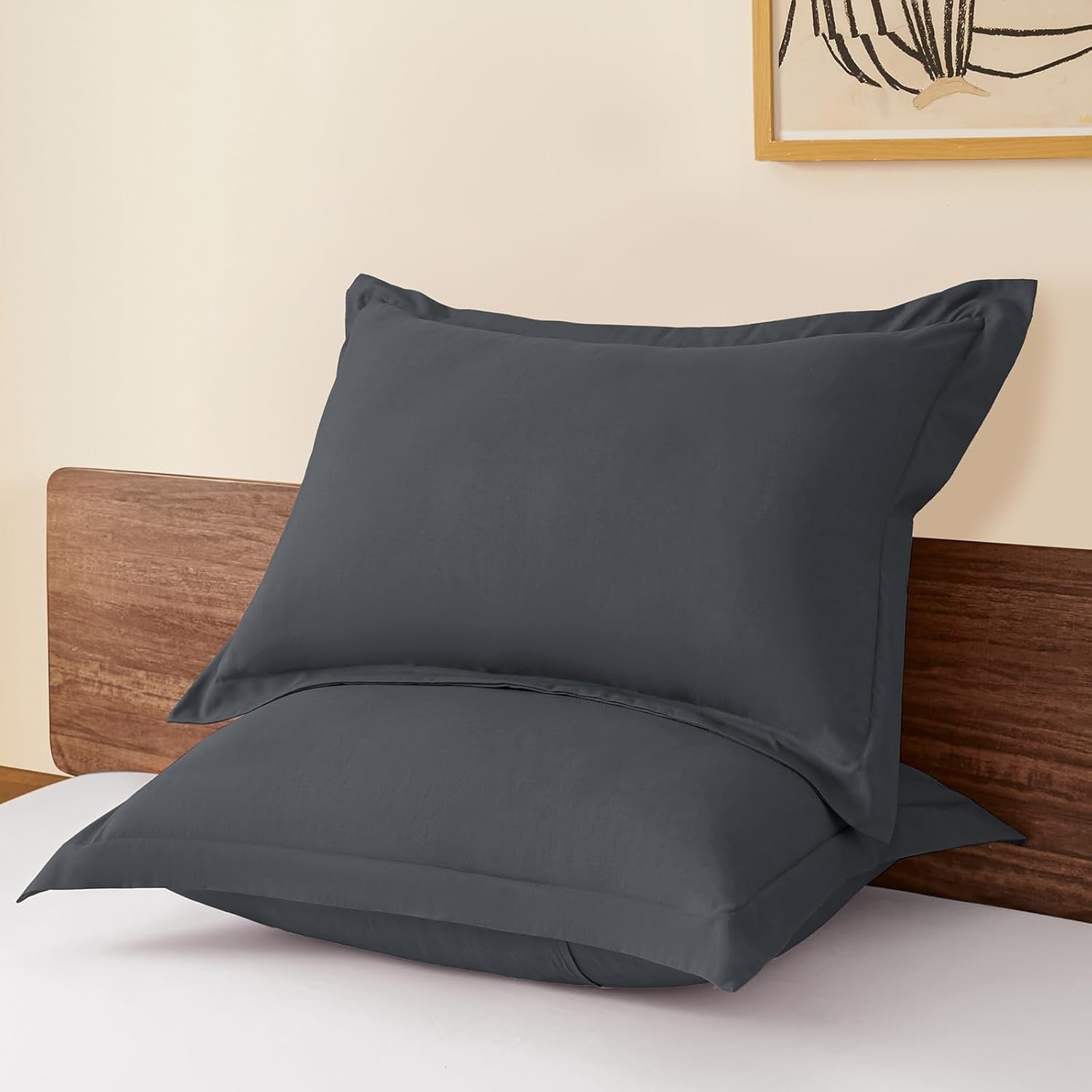 King Pillow Shams Set of 2 Dark Grey Pillow Shams Soft Microfiber Pillow Covers with Envelope Closure, Fade, Wrinkle and Shrink Resistant Bed Pillow Cases, 20 × 36 Inches