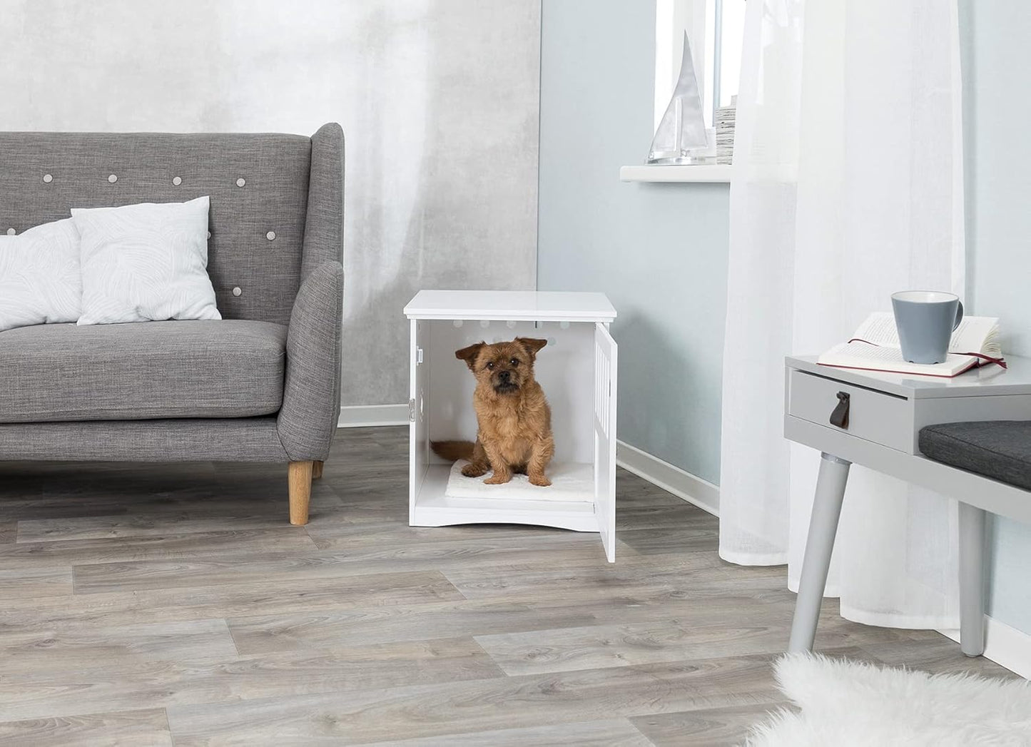19" X 20" Wooden Indoor Dog Crate, Small Side Table Home for Any Room, Ideal for Small Dogs, White